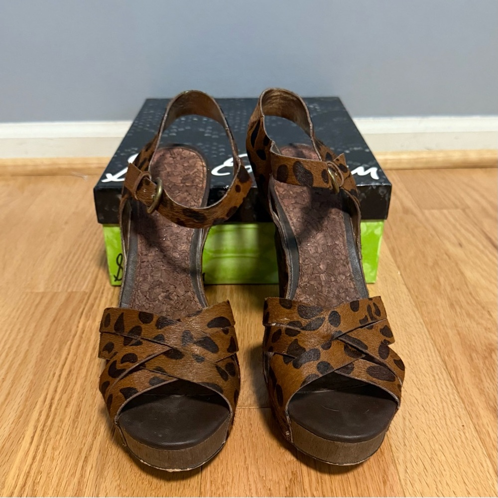 Sam Edelman Katrice Brown Leopard Animal Print Wedge Sandals - Picture 2 of 6
